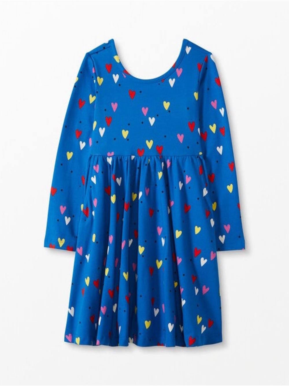 Hanna Andersson Blue Long-Sleeve Heart Print Skater Dress. Size 12